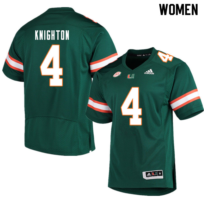 Women #4 Jaylan Knighton Miami Hurricanes College Football Jerseys Sale-Green